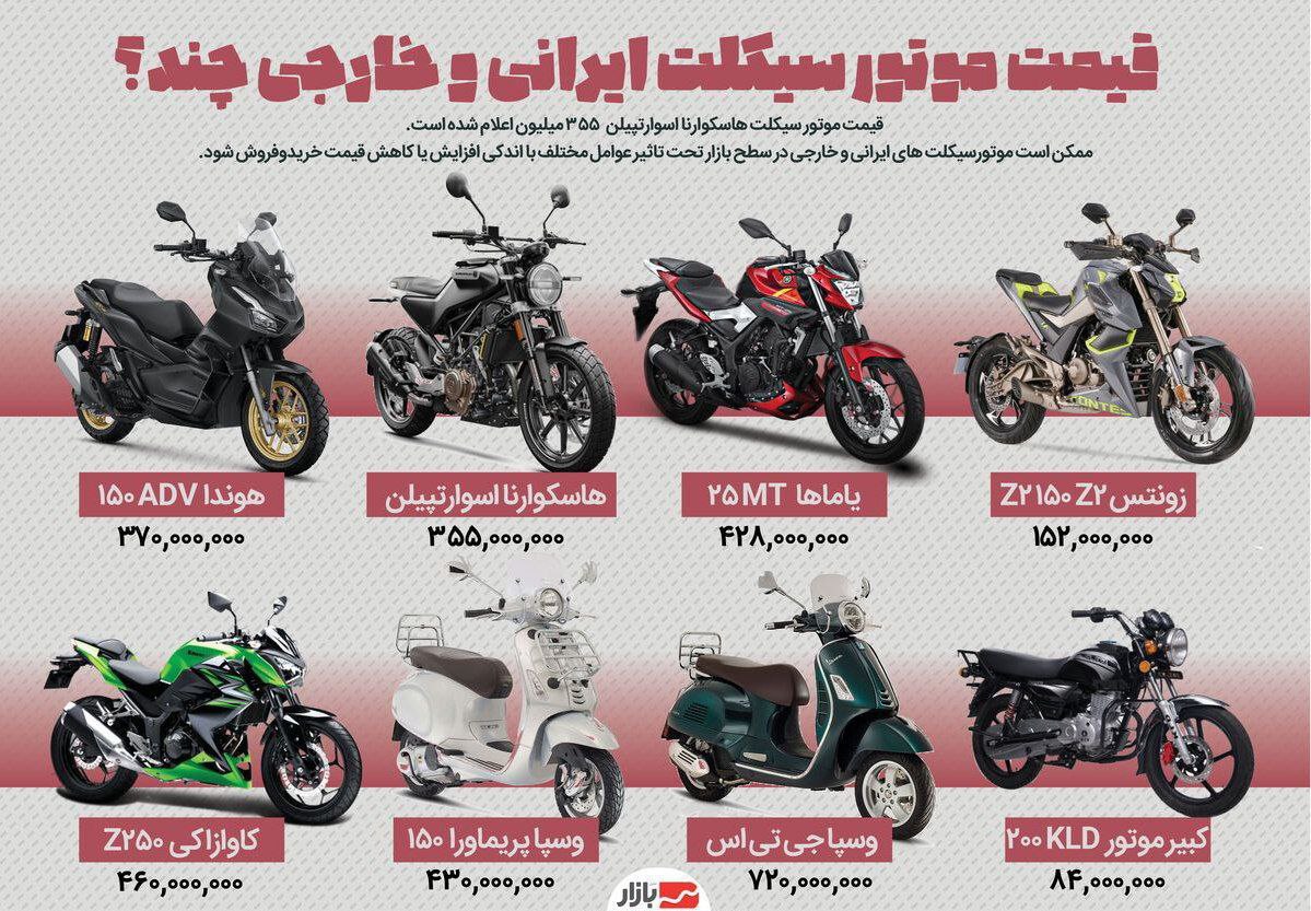 قیمت انواع موتور سیکلت ایرانی و خارجی