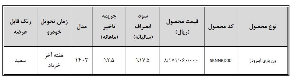 فروش ون باری اینرودز با قیمت جدید 

