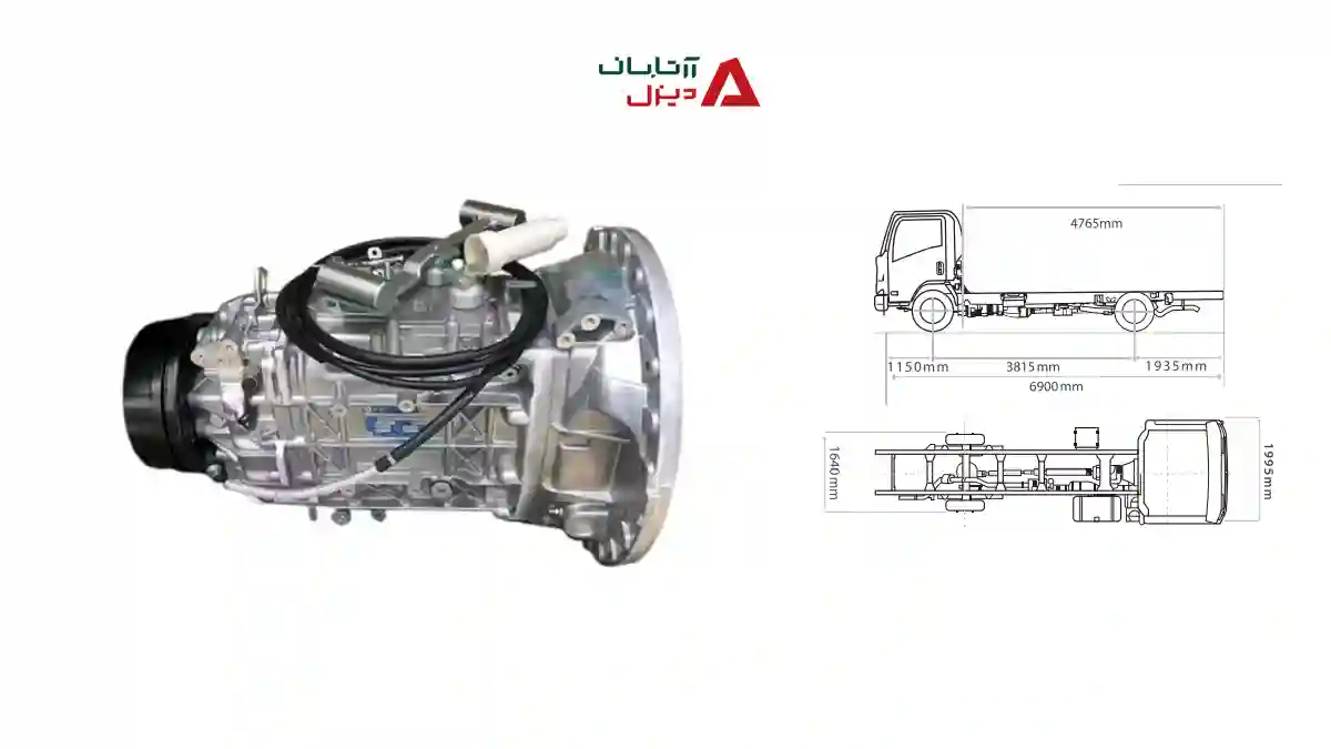 نمای نزدیک گیربکس WLY 6G45 نصب‌شده روی کامیونت آرتابان